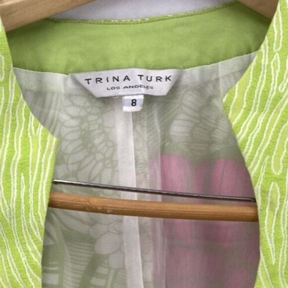 Trina Turk Silk Dress 8 Floral Print Shift Coastal Preppy Retro USA with belt - Picture 9 of 12